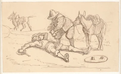 Don Quixote liegt verletzt und wird von Sancho geholfen