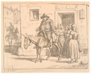 Don Quijote und Sancho Panza verlassen die Herberge
