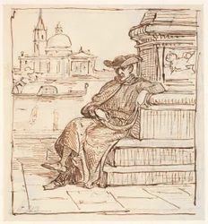 Priester bei der Marensäule auf der Piazetta