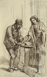 Junge Dame und Fischhändler