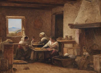 Frauen arbeiten in der Küche eines Bauernhauses in der Nähe von Olevano, Italien