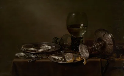 Stillleben mit Austern, einer silbernen Tazza und Glasgefäßen, 1635.
