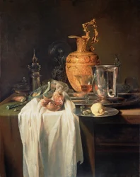 Stillleben mit Krug, Gefäßen und Granatapfel