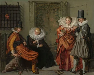Elegante Paare beim Flirten, ca. 1616-20