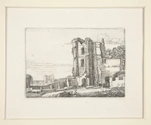 Ruine eines Turms rechts von der Mitte, Platte 2 aus Die Landschaften