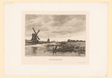 Landschaft mit Mühlen entlang eines Kanals bei Amsterdam