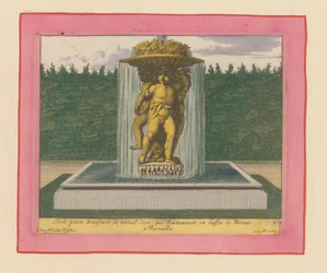 Brunnen mit einer Statue von drei tanzenden Putti, die eine Schale über ihren Köpfen tragen