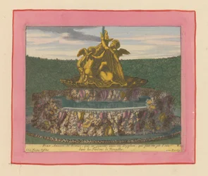 Brunnen mit zwei Putti, die mit einem Greif spielen