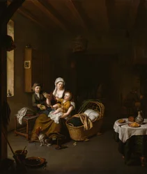 Eine Mutter füttert ihr Kind (Die glückliche Mutter)