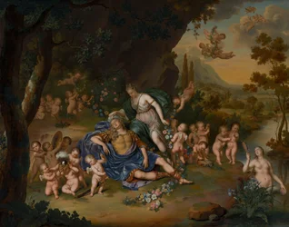 Armida bindet den schlafenden Rinaldo mit Blumen