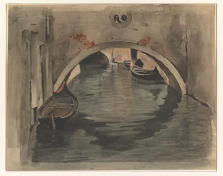 Ansicht unter einer Bogenbrücke in Venedig