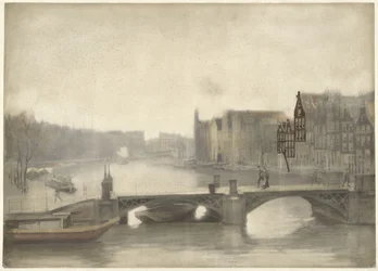 Ansicht der Binnen-Amstel im Nebel