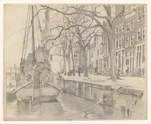 Blick von der Waalseilandsgracht auf den Montelbaanstoren und einige Häuser an der Oude Waal