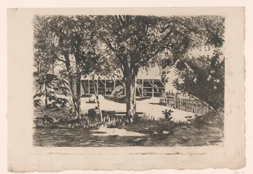 Pferdeställe hinter Bäumen auf Java