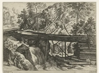Berglandschaft mit hölzernem Aquädukt