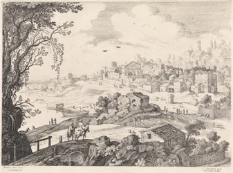 Italienische Landschaft mit einer Stadt