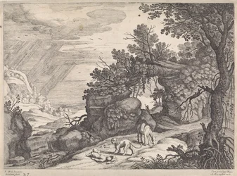 Landschaft mit einem toten Gottesmann, Löwe und Esel