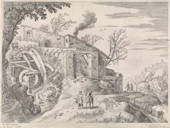 Landschaft mit einer Wassermühle und dem barmherzigen Samariter (Italienische Landschaften)