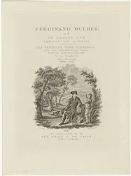 Sitzender Reisender und ein Junge in einer Landschaft