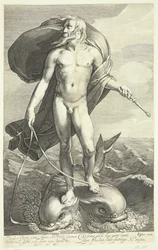 Neptun reitet auf zwei Delfinen