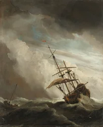 Ein Schiff auf hoher See in einem Sturm, bekannt als 