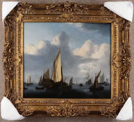 Seestück mit einer Staatsyacht und anderen Schiffen in ruhigem Wasser, 1654