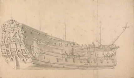 Ein englisches Kriegsschiff, Steuerbordansicht: Möglicherweise die Victory