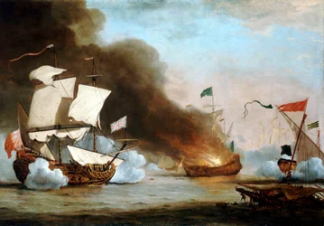 Ein englisches Schiff im Kampf mit Barbaresken-Korsaren, ca. 1680, ca. 1685
