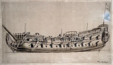 Britisches Viertklassenschiff mit 42 Kanonen, um 1675