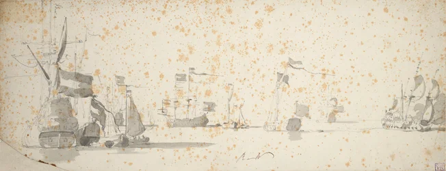 Eine Staatsyacht und niederländische Schiffe vor Anker, um 1664