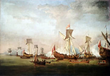 Die Abreise von Prinz Wilhelm von Oranien (oder Wilhelm von England) (1650-1702) und Prinzessin Maria II. (1662-1694) auf eine Hochzeitsreise nach Holland, 19. November