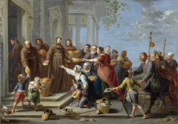 Der heilige Antonius von Padua verteilt Brot