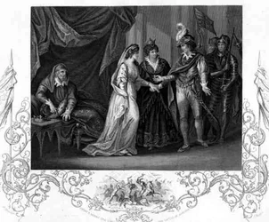 Der Abschluss des Vertrags von Troye, in Henry V von William Shakespeare, gestochen von J. Rogers