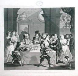 Sancho beim Festmahl, ausgehungert von seinem Arzt, graviert von Thomas Cook (1744-1818)