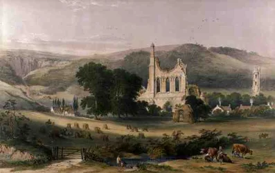 Byland Abbey von Südwesten, aus 