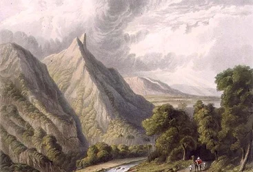 Ansicht im Bore Ghaut, graviert von T. Fielding und koloriert von J.B. Hogarth