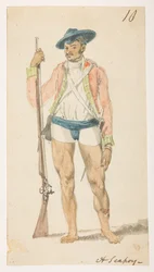 Ein Sepoy. aus einem Album mit 372 Zeichnungen von Landschaften, Küstenlinien, Kostümen und Alltagsleben, erstellt während der Botschaft von Lord Macartney an den Kaiser von China, zwischen 1792 und 1794