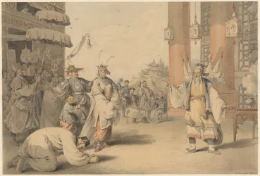 Eine Szene aus einem historischen Schauspiel auf der chinesischen Bühne