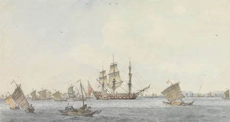 Die Hindostan vor Anker in der Meerenge von Mi-a-tau der Stadt Ten-choo-fou am Eingang zum Golf von Peking