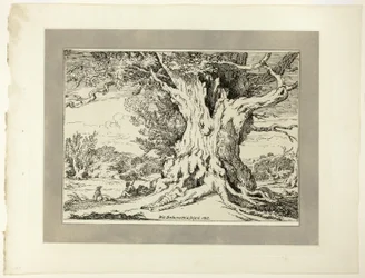 Rastende Männer und Hunde unter einem großen Baum, aus der ersten Ausgabe von Specimens of Polyautography