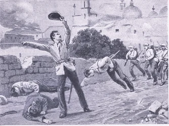Eroberung der Charbagu-Brücke, Lucknow, 25. September 1857, Illustration aus British Battles on Land and Sea, 1915