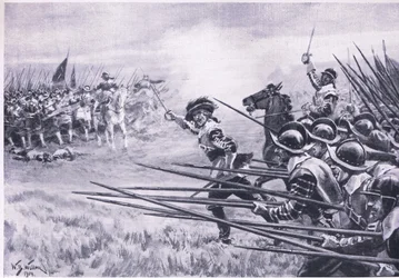 Der Angriff der royalistischen Infanterie bei Naseby, Juni 1645, Illustration aus British Battles on Land and Sea, 1915