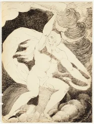 Nackte Figur eines Mannes mit brennender Fackel