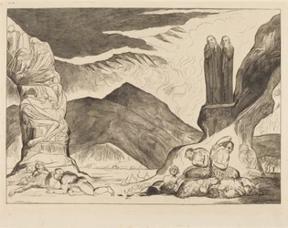 Der Kreis der Fälscher: Dante und Vergil halten sich wegen des Gestanks die Nasen zu