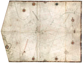 Portulankarte von William Borough, die das Seegebiet der Nordsee und der Ostsee zeigt, von der Ostküste Englands bis zum Kopf des Golfs von Schweden, ca. 1580