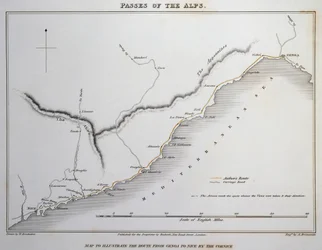 Karte der Pässe in den Seealpen, Küstenstraße zwischen Genua und Nizza, aus Illustrationen der Alpenpässe