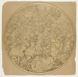 Zeremonieller Schild mit Geschichten von Marcus Curtius und Mutius Scaevola