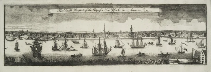 Die südliche Aussicht auf die Stadt New York, in Nordamerika, 1761