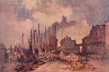 Fischmarkt am Kai, Folkestone Hafen, ca. 1885