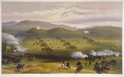 Angriff der leichten Kavalleriebrigade, 25. Oktober 1854, Detail der Artillerie, aus The Seat of War in the East, veröffentlicht von Paul & Dominic Colnaghi & Co., 1856 (Detail)